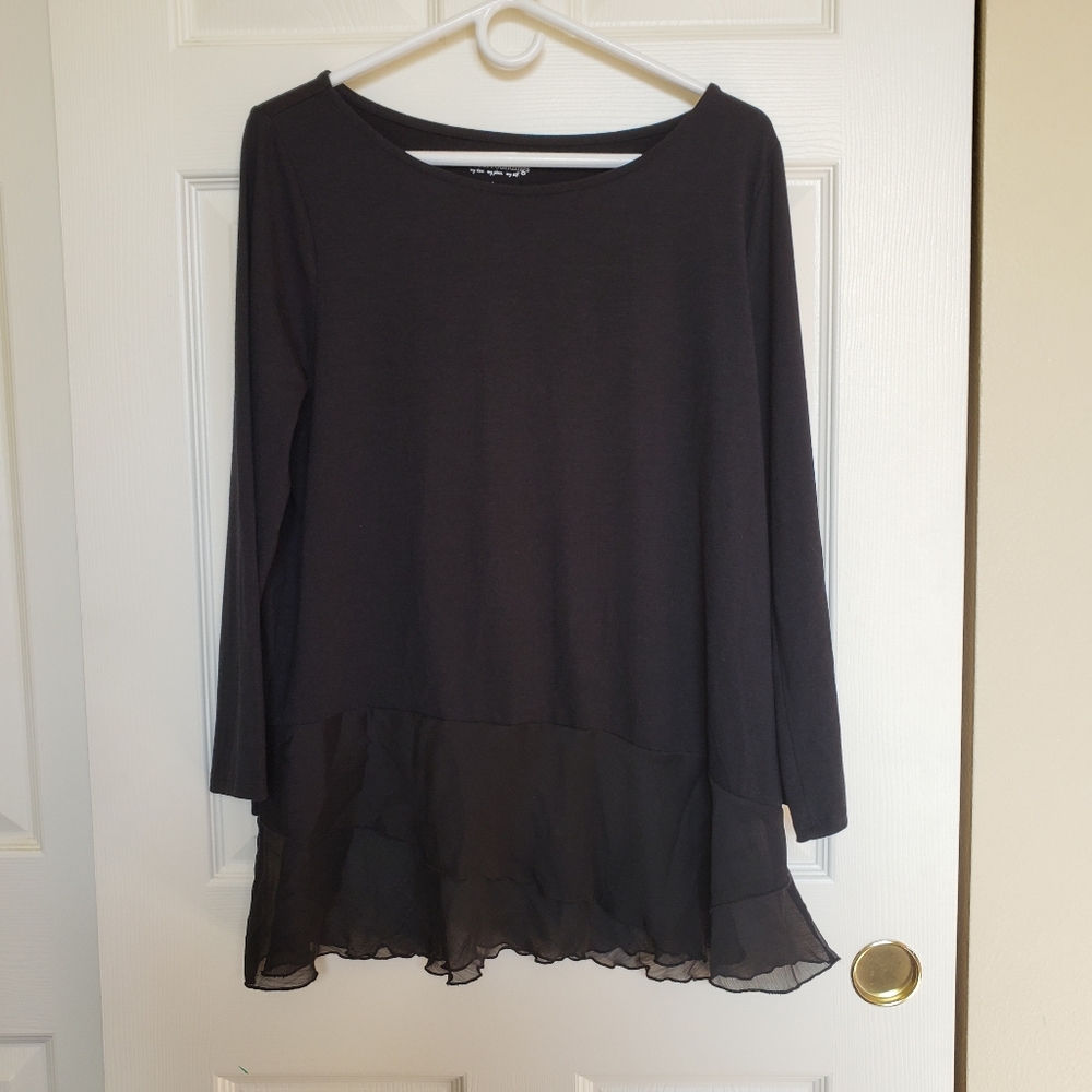 Soft Surroundings Black long sleeve with sheer tiered hem. Size L - Picture 1 of 9